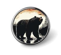 Round Bear Silhouette Lapel Pin Metal Custom Pins Personalized Decoration Lapel Badge Small Brooch Hat Shirt Tie Sweater Clothes Accessories Decoration for Men Women