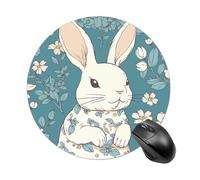 Round Beautiful Little Bunny Mouse Pad Non-Slip Rubber Base Waterproof Mouse Mat Travel Portable Gaming Mousepad for Office Work Home Computer Laptop Personalized Accessory