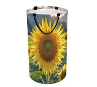 Round Beautiful Sunflower Laundry Hamper Large Collapsible Waterproof Laundry Basket with Handles Dirty Clothes Toy Storage Organizer Bin for Bedroom Dorm Bathroom