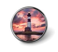 Round Beauty Lighthouse Brooch Classic Mini Pin 1 Inch Aluminum Alloy Lapel Pin Personalized Button Badge for Backpack Hat Suit Jacket Clothing Decoration
