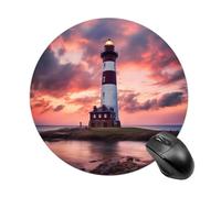 Round Beauty Lighthouse Mouse Pad Non-Slip Rubber Base Waterproof Mouse Mat Travel Portable Gaming Mousepad for Office Work Home Computer Laptop Personalized Accessory