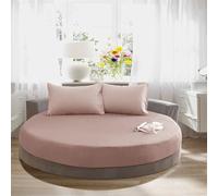 Round bed Fitted Sheets Cotton fabric solid color bedspread soft health Mattress Protectors(Brown,Diameter 1.8m)