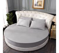 Round bed Fitted Sheets Cotton fabric solid color bedspread soft health Mattress Protectors(Gray,Diameter 2.2m)