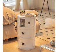 Round Bedside Table, 2/3/4 Tier Plastic Nightstand Storage Unit with Drawers & Sliding Door, Modern End Table for Living Room, Bedroom, Bathroom