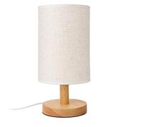 Round Bedside Table Lamp Nightstand Lamp with Fabric Shade and Solid Wood for Bedroom, Living Room Modern Office