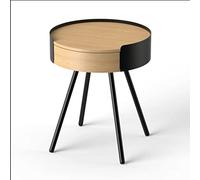 Round Bedside Table with Drawer, Industrial Style Side Table, Perfect for Living Room and Bedroom, Versatile Side Table with 4 Black Legs, Modern Design for Any Room
