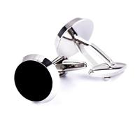 Round Beveled Enamel Coated Cufflinks With Black French Button Studs