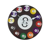 Round Billiards Theme Wall Clock, Silent Sweep Collection, Wooden Framed Wall Decor for Hallway, Inauguration, Multi, 10 inch