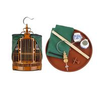 Round Bird Cage, Bamboo Display Cage for Parrots & Cockatiels, Portable Hanging Birdcage with Feeder for Small Birds Finches Canaries Budgies