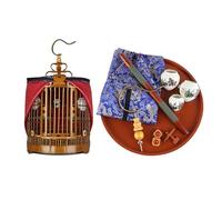 Round Bird Cage, Bamboo Display Cage for Parrots & Cockatiels, Portable Hanging Birdcage with Feeder for Small Birds Finches Canaries Budgies