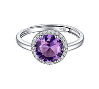 Round Birthstone Finger Rings for Women 925 Sterling Silver Simulated Amethyst February Birth Stone Ring