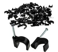 Round Black 12mm Cable Clips Secure Fastenings Cables Large [100 Pack]