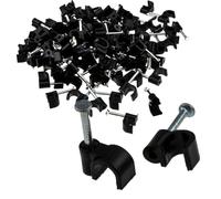 Round Black 5mm Cable Clips Secure Fastenings Cables [100 Pack]
