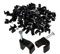 Round Black 6mm Cable Clips Secure Fastenings Cables [100 Pack]