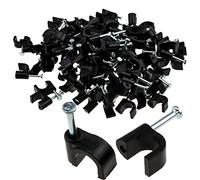Round Black 6mm Cable Clips Secure Fastenings Cables [100 Pack]