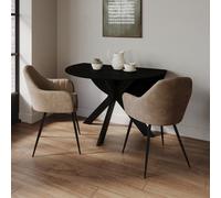 Small Black Wooden Drop Leaf Space Saving Round Extendable Dining Table - Seats 2 - 4 - Carson