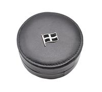 Round Black Genuine Leather Travel Cufflinks Case with Cornwall Cornish England County Wave Flag Design