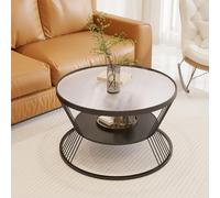 Round Black Glass Coffee Table with Storage 60cm Circle Side Table for Living Room Bedroom Office - Metal Frame Modern Design for Small Spaces Stylish & Functional