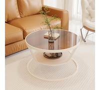 Round Black Glass Coffee Table with Storage - Modern Circle Side Table for Living Room Bedroom Office Lounges Small Spaces - Stylish Metal Frame - 45cm