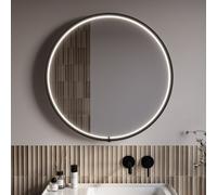 Round Black Heated Bathroom Mirror with Lights 800mm - Nyx