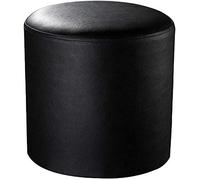 Round Black Leather Pouf Ottoman - Solid Wood Footstool for Living Room Slish Coffee Table Bench - Cact Size 33x33x34cm (13x13x13inch)