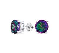 Round Black Mystic Rainbow Cubic Zirconia Solitaire CZ Stud Earrings For Women .925 Sterling Silver Screw Back 8MM