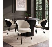 Round Black Oak Dining Table Set with 4 Beige Upholstered Chairs - Seats 4 - Jarel