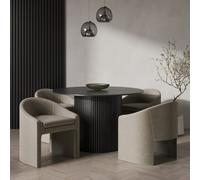 Round Black Oak Dining Table Set with 4 Mink Velvet Chairs - Seats 4 - Jarel