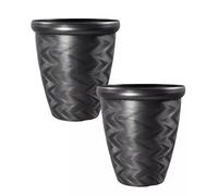 Round Black Plant Pot 33cm Patterned Rim 14.5L Tall Woven Garden Indoor Outdoor Planter Cover Drainage Holes, Weather, Frost Proof, Gloss Finish (2)