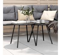 Round Black Powder-Coated Steel Garden Coffee Tables Set 50x46 cm - 2 Pieces