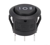 Round Black Rocker Switch With On Off On Function For Caravan And For Motorhome Use 20mm Cutout Spdt Configuration 12v-250v 10a Rating Snap Fit Installation Polyamide Housing Three Terminals