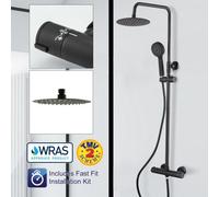 Round Black Thermostatic Dual Control Twin Head Shower Mixer Ultra Thin + Kit By Buyaparcel