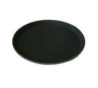 Grunwerg Non-Slip Round Food and Drink Plastic Serving Tray with High Grip Rubber Surface, Round, 16" Diameter, Black