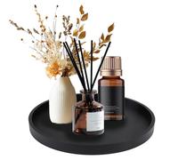 Round Black Vanity Tray, Silicone Bathroom Tray, Decorative Soap Holder,Candle Tray,9 inch Soap Dispenser Tray Jewelry Organizer Dish for Restroom, Dresser, Kitchen Sink for Jewelry, Coin, Key (Black)