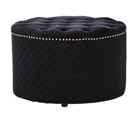 Round Black Velvet Ottoman, Luxurious Padded Footstool With Button Tufted Seat, Stud Detail Tufted Sides Interiors by Premier Black One Size