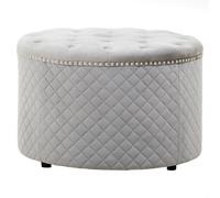Round Black Velvet Ottoman, Luxurious Padded Footstool With Button Tufted Seat, Stud Detail Tufted Sides Interiors by Premier Grey One Size
