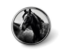 Round Black White Horses Brooch Classic Mini Pin 1 Inch Aluminum Alloy Lapel Pin Personalized Button Badge for Backpack Hat Suit Jacket Clothing Decoration