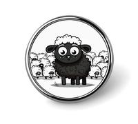 Round Black White Sheep Lapel Pin Metal Brooch Personalized Novelty Pin Cute Button Badge Safety Pin Fashion Jewelry Accessories Gift for Clothes Hat Backpack Bag
