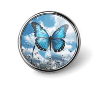 Round Blue Butterfly And Clouds Lapel Pin Metal Custom Pins Personalized Decoration Lapel Badge Small Brooch Hat Shirt Tie Sweater Clothes Accessories Decoration for Men Women