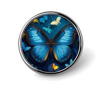 Round Blue Butterfly Pattern Brooch Classic Mini Pin 1 Inch Aluminum Alloy Lapel Pin Personalized Button Badge for Backpack Hat Suit Jacket Clothing Decoration