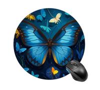 Round Blue Butterfly Pattern Mouse Pad Non-Slip Rubber Base Waterproof Mouse Mat Travel Portable Gaming Mousepad for Office Work Home Computer Laptop Personalized Accessory