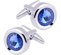 Round Blue Crystal Gemstone Cufflinks for Men Women Classic Silver Men's Cufflink Jewelry Set for Business Wedding Party Formal Events Daily Tuxedo Dress Shirt Accessories