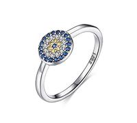 Round Blue Evil Eye Band Ring Sterling Silver 925 Cubic Zirconia Size UK L1/2-P1/2 EU 52-57