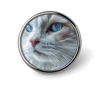 Round Blue Eyes Cat Brooch Classic Mini Pin 1 Inch Aluminum Alloy Lapel Pin Personalized Button Badge for Backpack Hat Suit Jacket Clothing Decoration