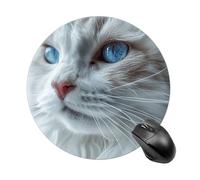 Round Blue Eyes Cat Mouse Pad Non-Slip Rubber Base Waterproof Mouse Mat Travel Portable Gaming Mousepad for Office Work Home Computer Laptop Personalized Accessory