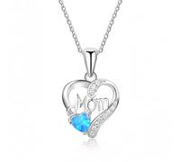 round blue fire opal pendants for women white zircon birthstone heart necklace mother gifts Made in China