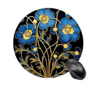 Round Blue Floral Design Mouse Pad Non-Slip Rubber Base Waterproof Mouse Mat Travel Portable Gaming Mousepad for Office Work Home Computer Laptop Personalized Accessory
