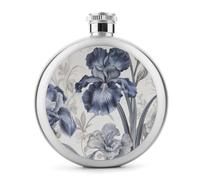 Round Blue Flowers Hip Flask Stainless Steel Portable Whiskey Flask Personalized Pocket Alcohol Flasks Leak Proof Liquor Bottle Gift for Men Women Wedding Party