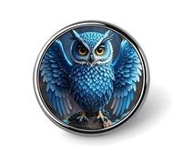 Round Blue Owl Brooch Classic Mini Pin 1 Inch Aluminum Alloy Lapel Pin Personalized Button Badge for Backpack Hat Suit Jacket Clothing Decoration