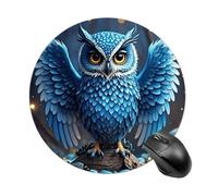 Round Blue Owl Mouse Pad Non-Slip Rubber Base Waterproof Mouse Mat Travel Portable Gaming Mousepad for Office Work Home Computer Laptop Personalized Accessory